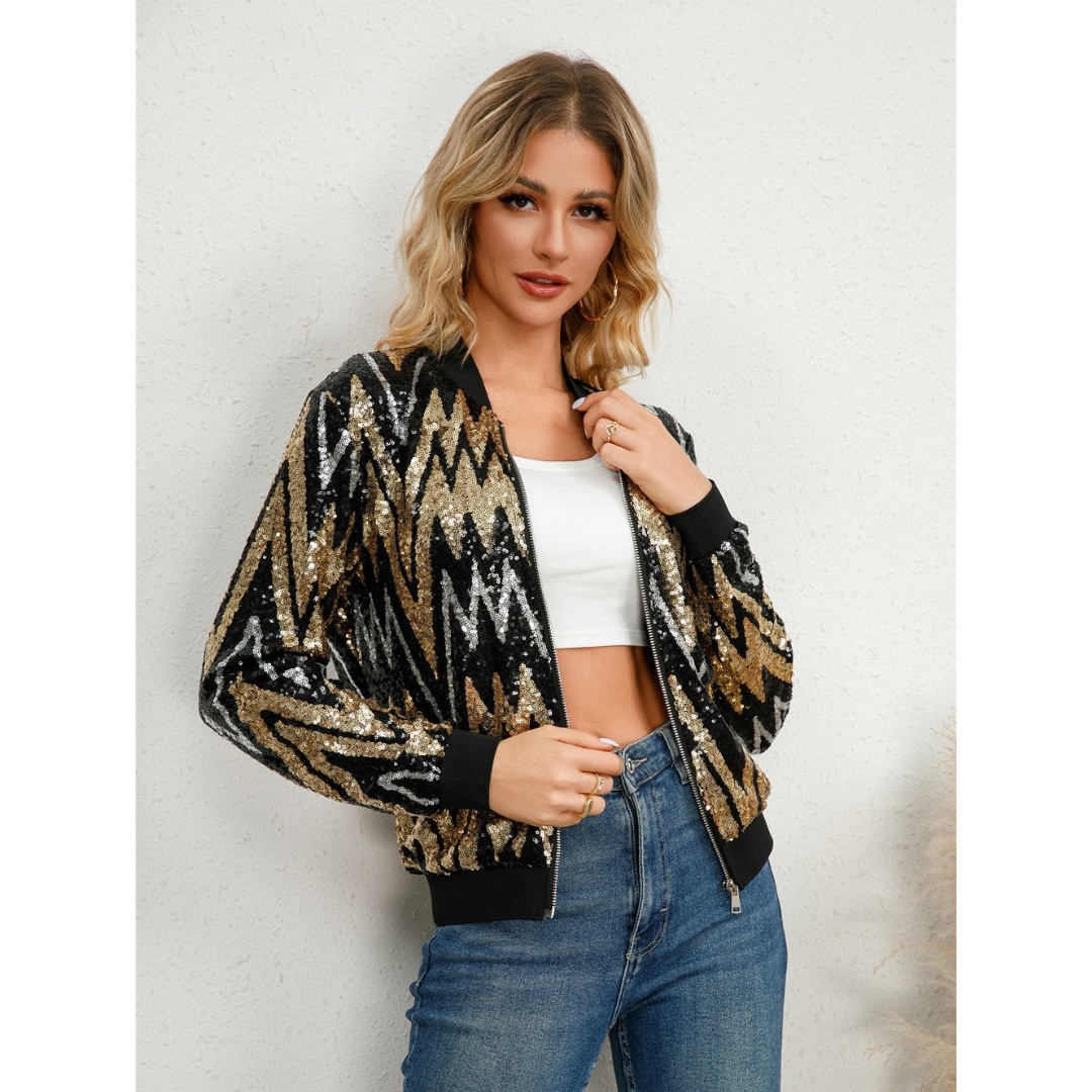 Chic Zip Jacket for Women | Sequins