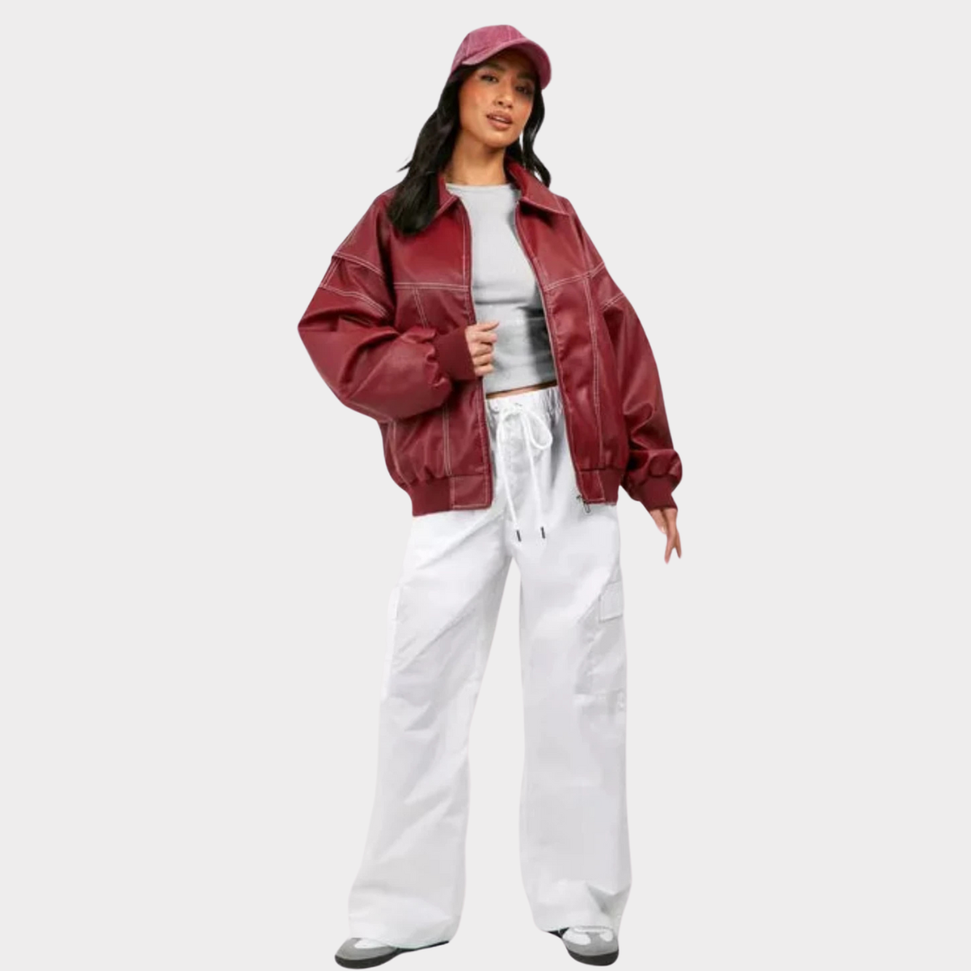 Oversized bomber jacket with contrasting stitching