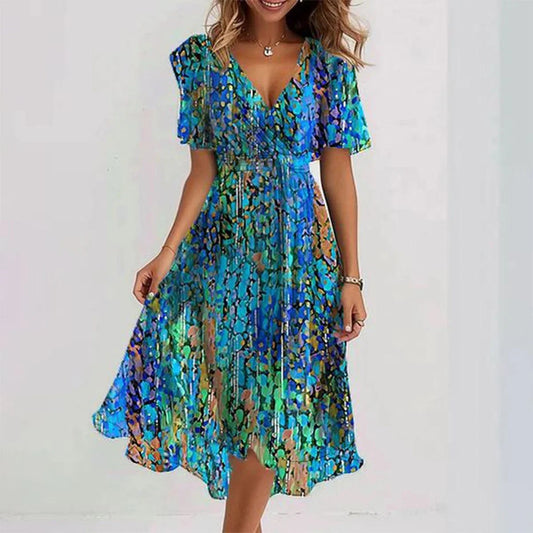 Mirellia | Midi Wrap Dress with Print and Butterfly Sleeves