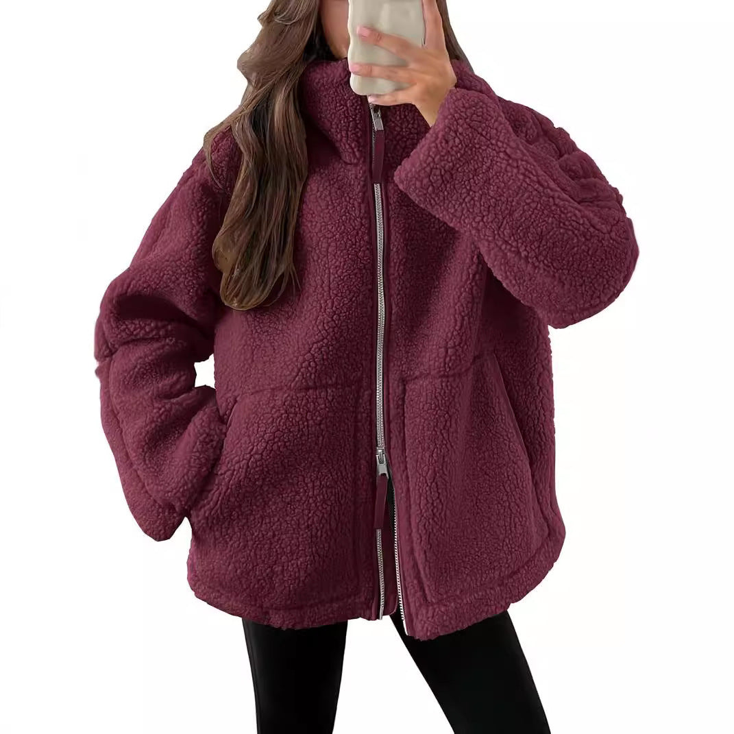 Oversized women's fleece jacket | Warm and soft winter coat made of wool blend