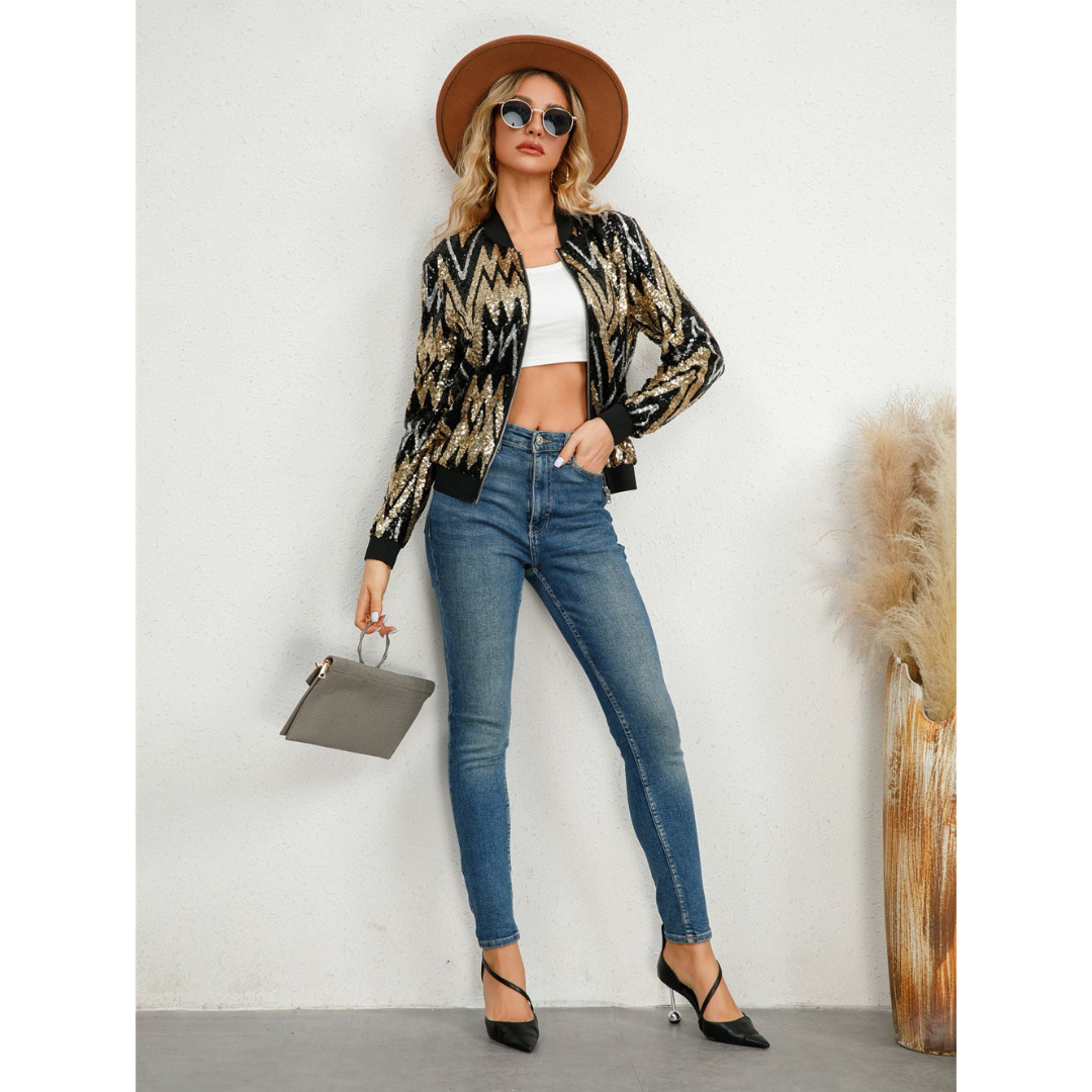Chic Zip Jacket for Women | Sequins