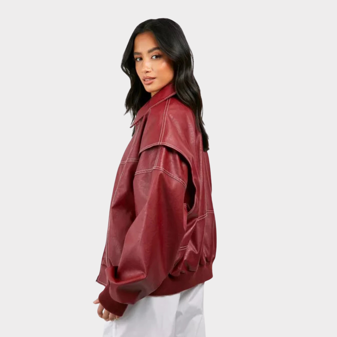 Oversized bomber jacket with contrasting stitching