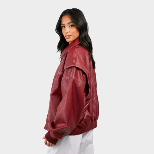 Oversized bomber jacket with contrasting stitching