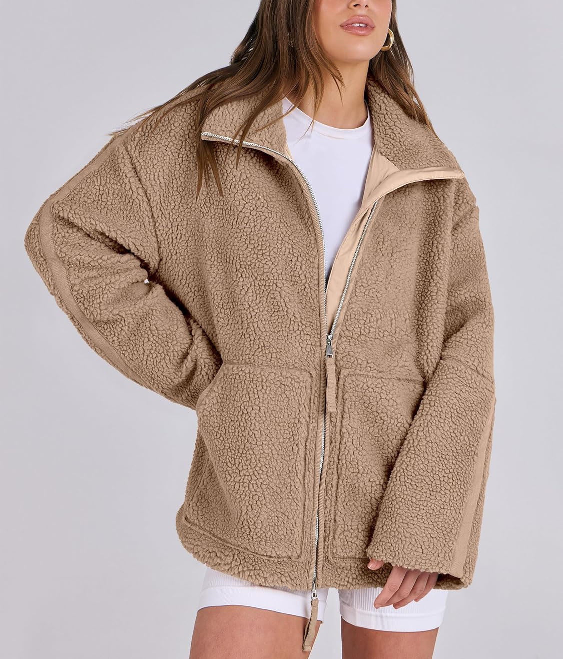 Oversized women's fleece jacket | Warm and soft winter coat made of wool blend