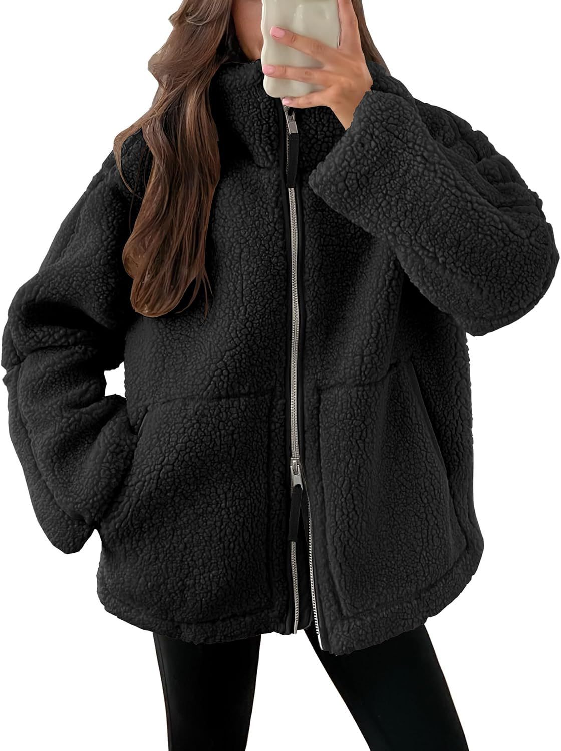 Oversized women's fleece jacket | Warm and soft winter coat made of wool blend
