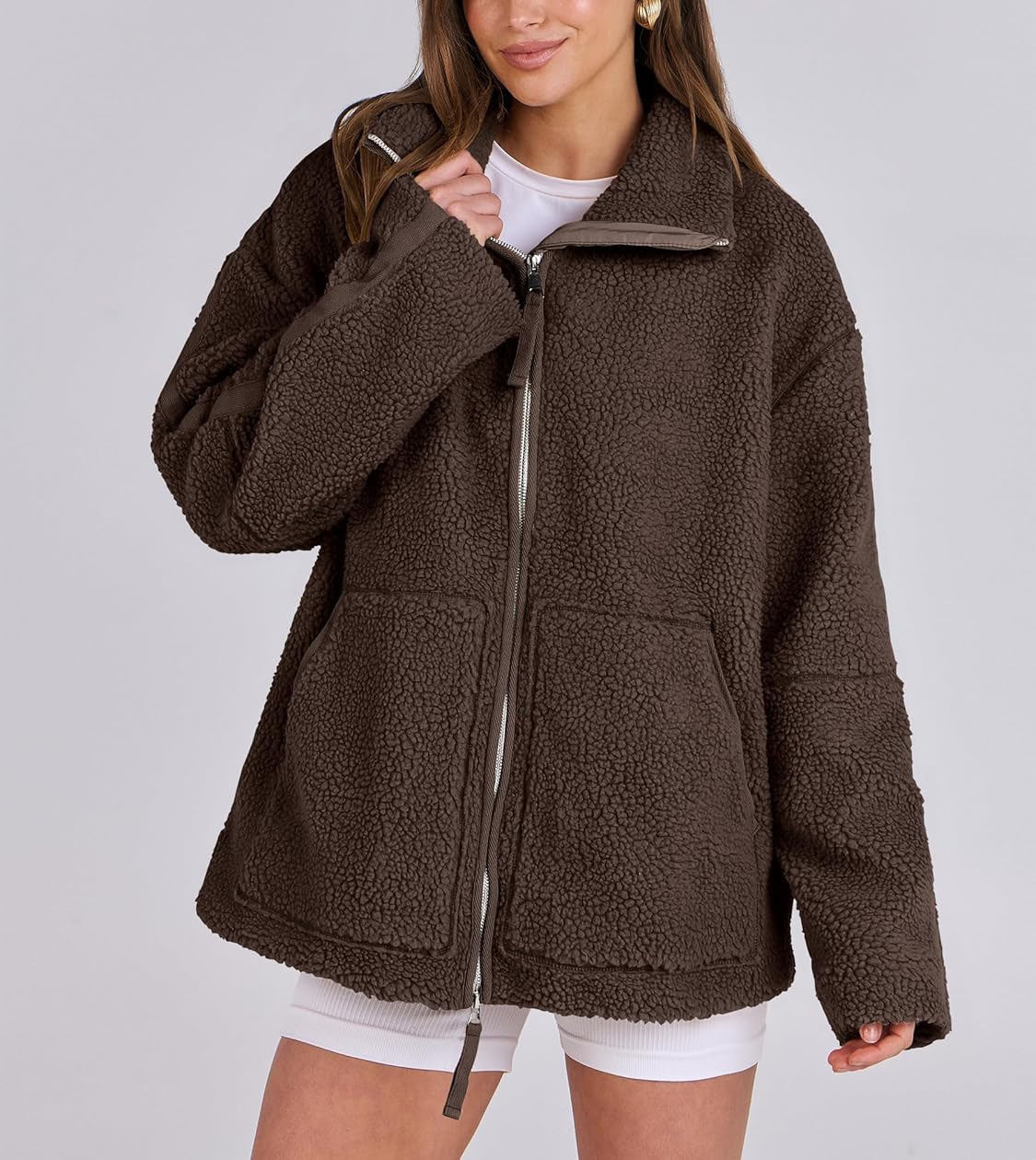 Oversized women's fleece jacket | Warm and soft winter coat made of wool blend