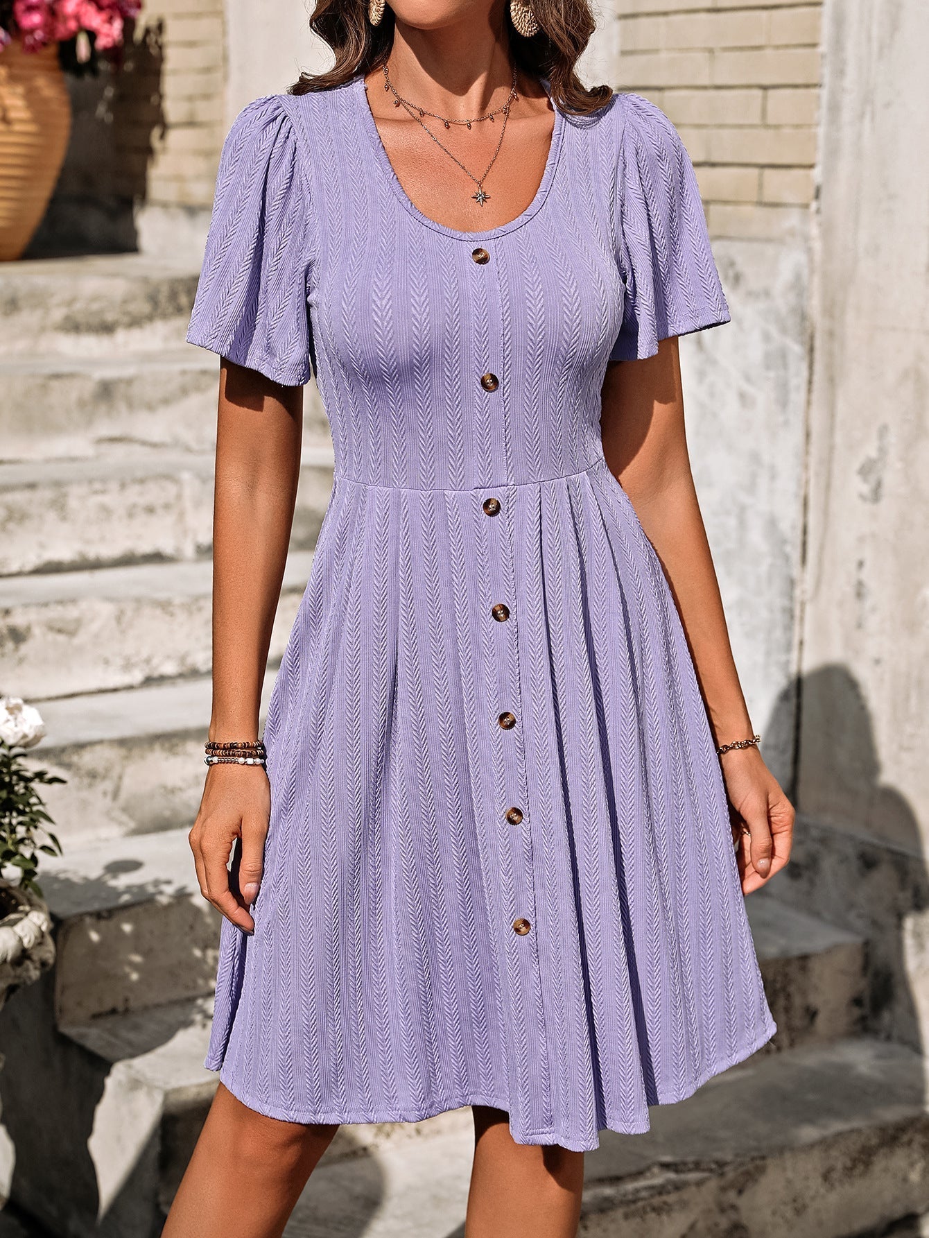 LYANA | Casual Cotton Summer Dress with Button Detail