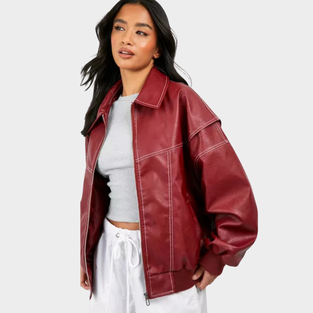 Oversized bomber jacket with contrasting stitching