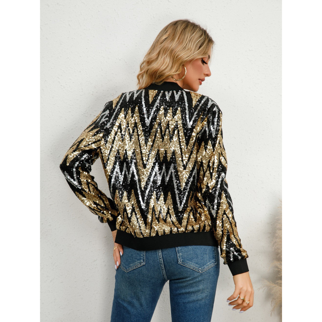 Chic Zip Jacket for Women | Sequins