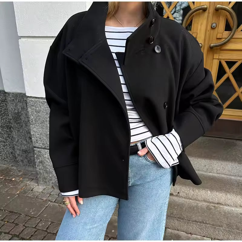 Short women's coat with double-breasted design | Elegant and versatile coat