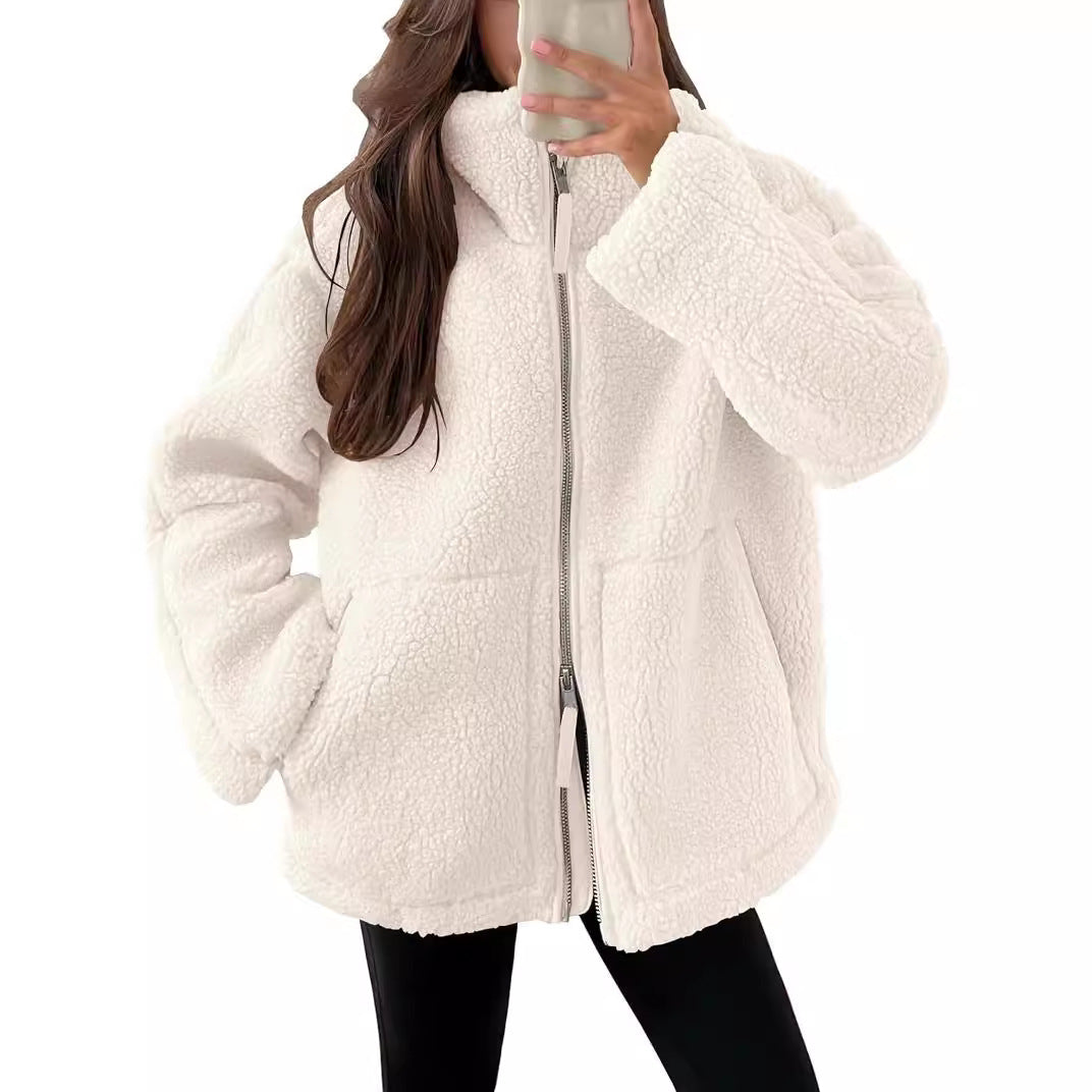 Oversized women's fleece jacket | Warm and soft winter coat made of wool blend