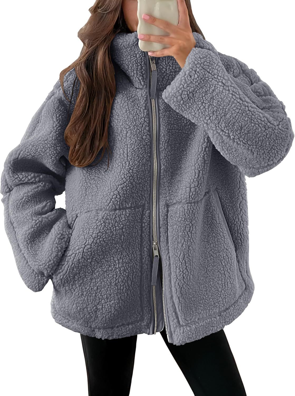 Oversized women's fleece jacket | Warm and soft winter coat made of wool blend