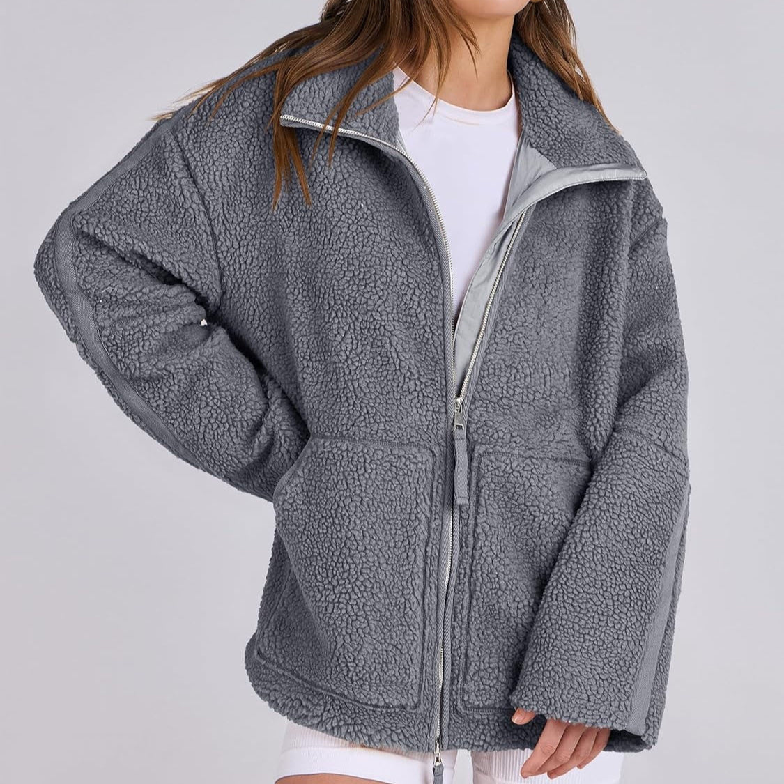Oversized women's fleece jacket | Warm and soft winter coat made of wool blend