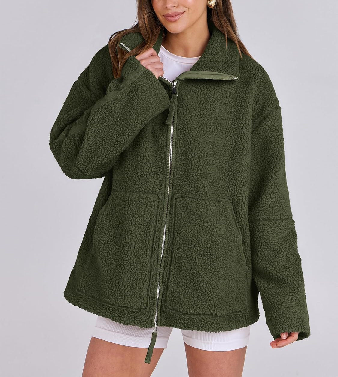 Oversized women's fleece jacket | Warm and soft winter coat made of wool blend
