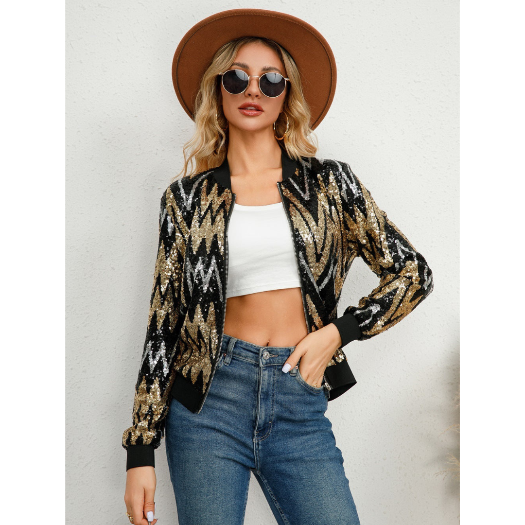 Chic Zip Jacket for Women | Sequins
