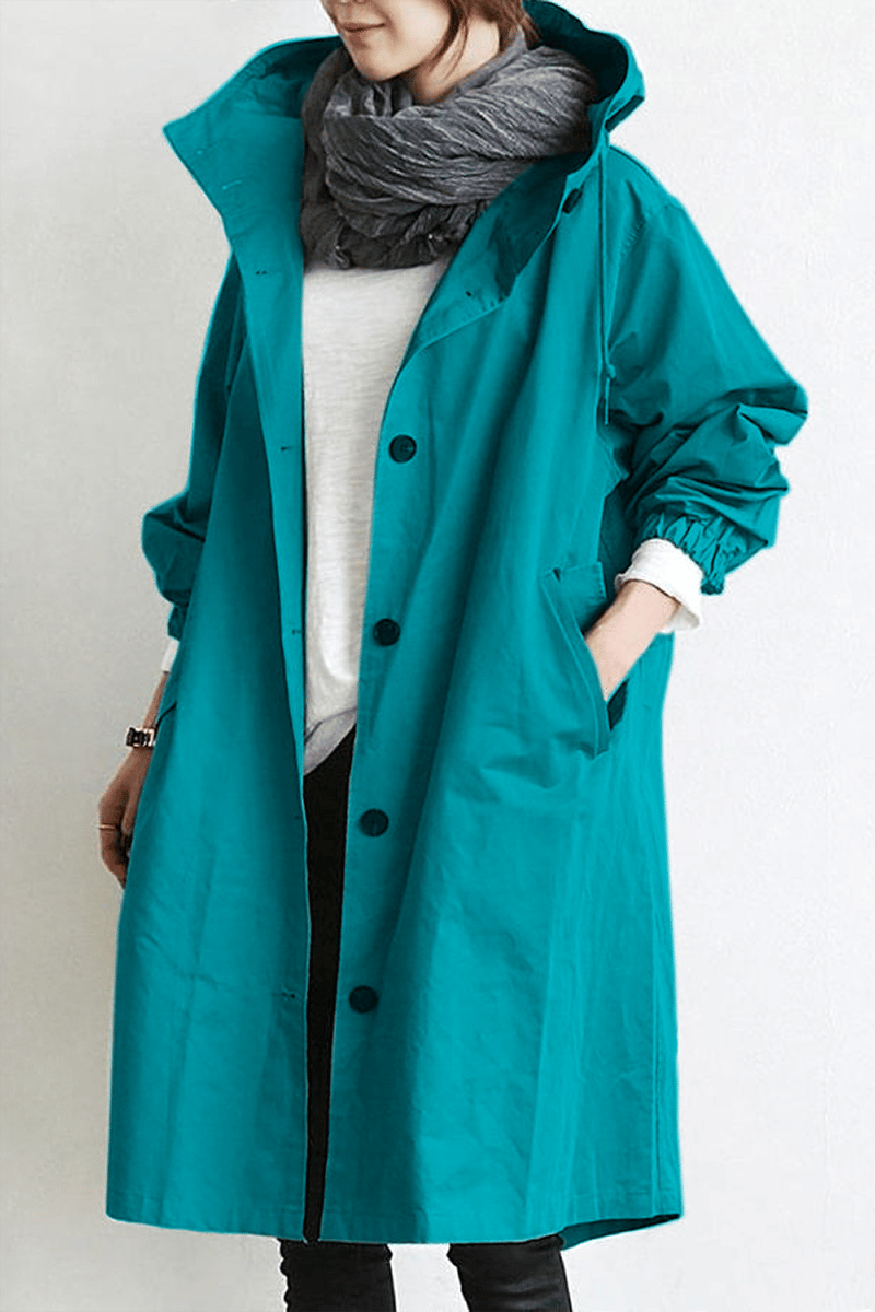 Waterproof women's trench coat with hood | Stylish mid-season jacket for spring and autumn