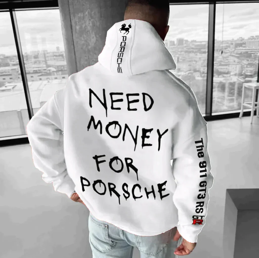 Hoodie with sports car print – Rug design with typography and sleeve print