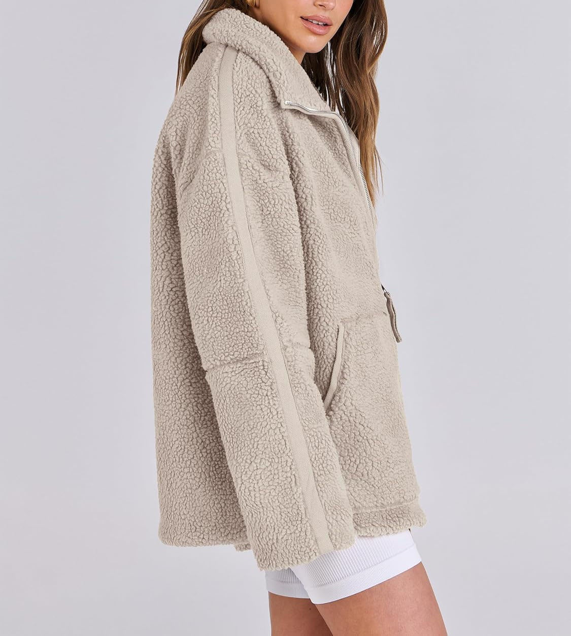Oversized women's fleece jacket | Warm and soft winter coat made of wool blend