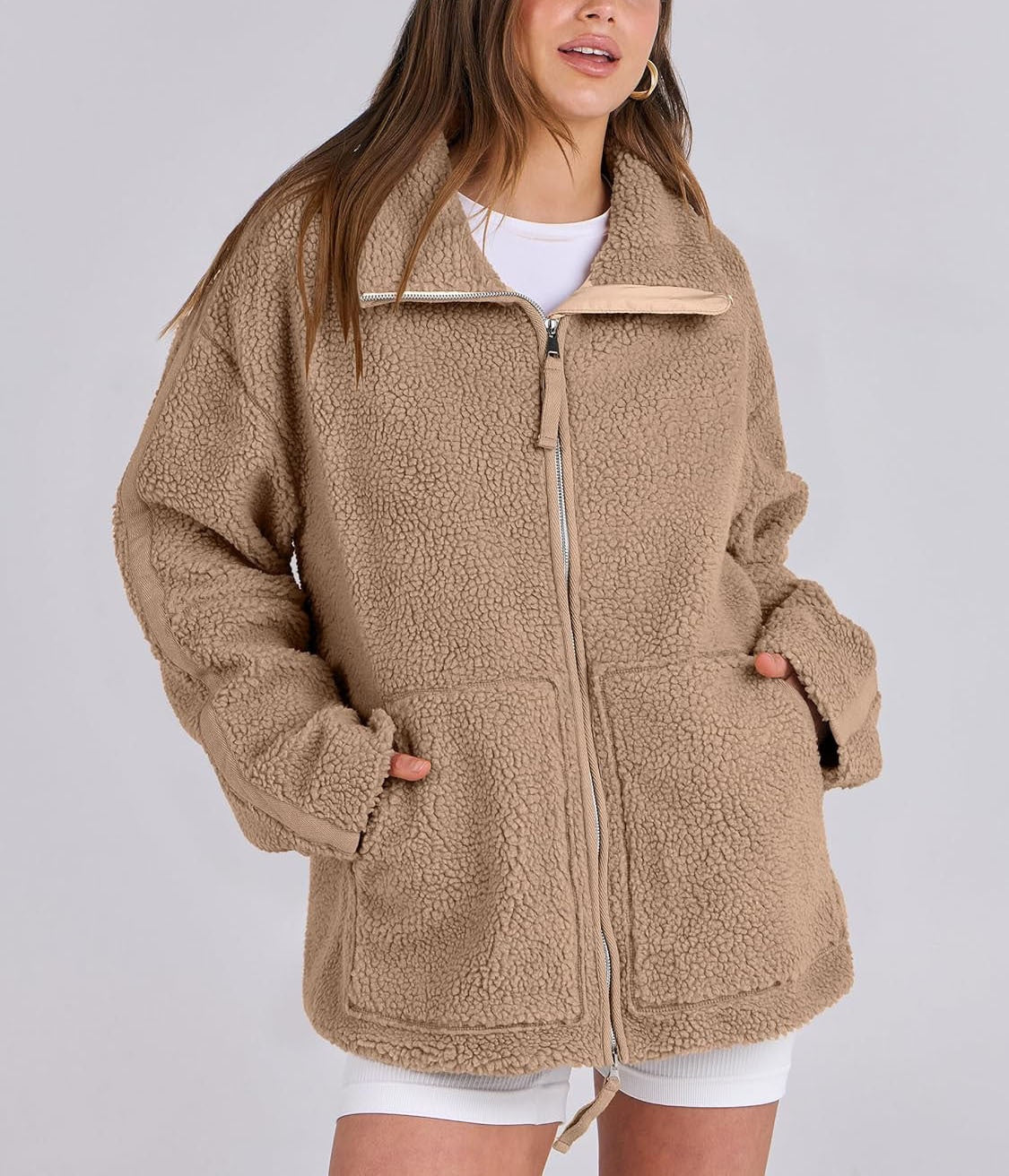 Oversized women's fleece jacket | Warm and soft winter coat made of wool blend
