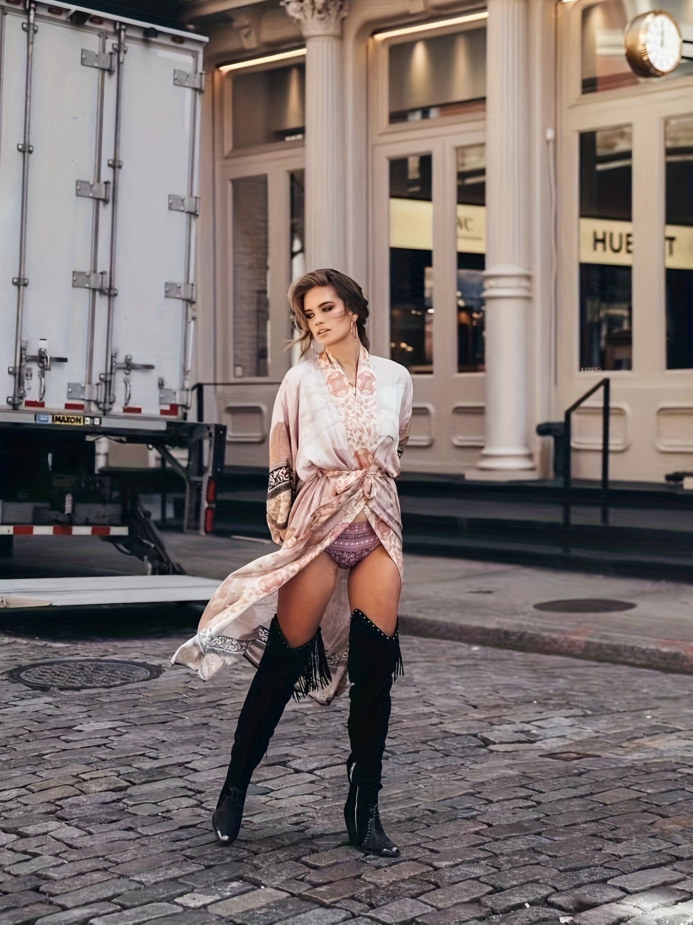 Yumea | Long Kimono with Floral Print for Women