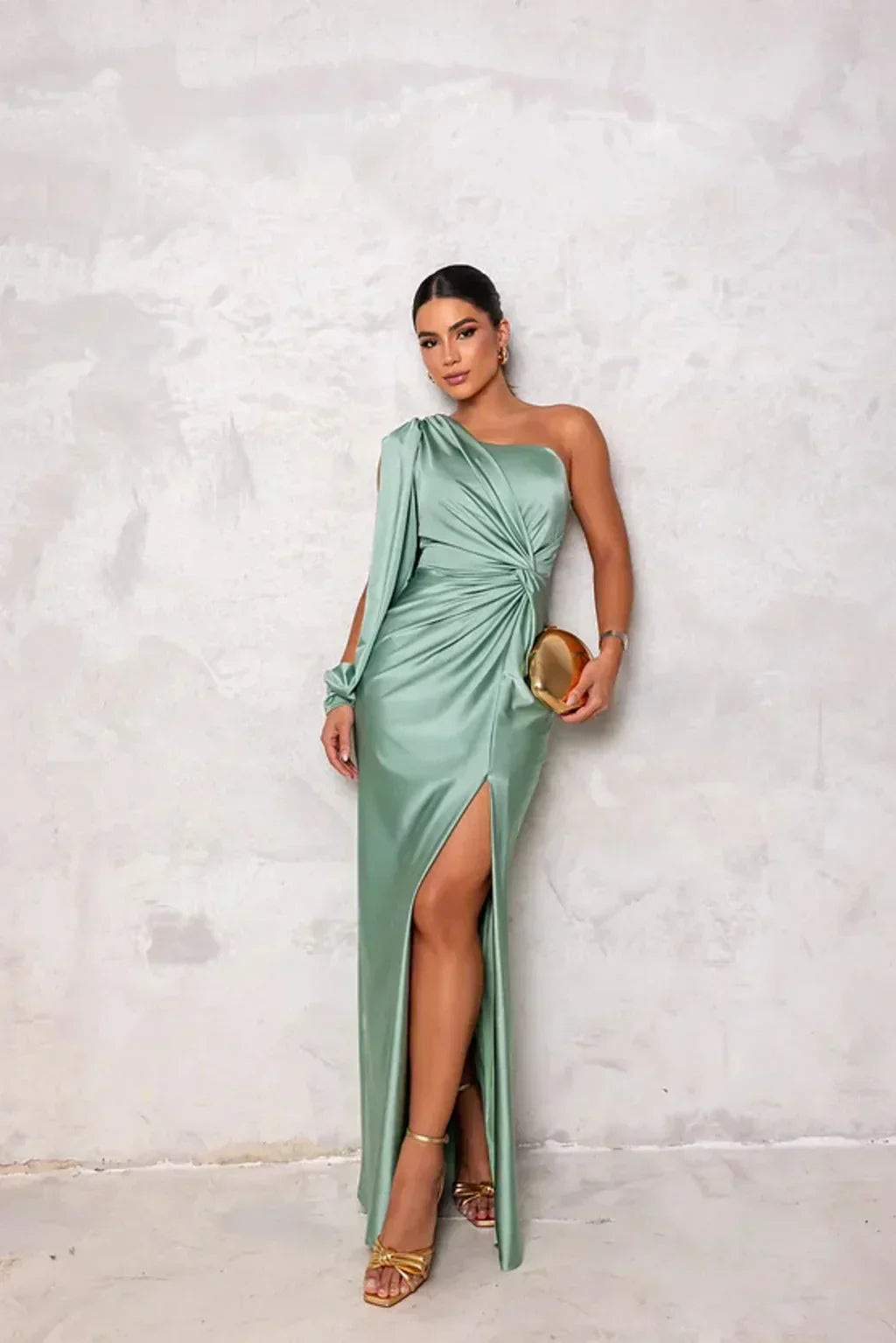 DALINA | One-Shoulder Wedding Guest Maxi Dress with Split