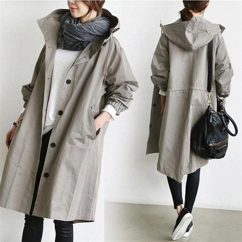 Waterproof women's trench coat with hood | Stylish mid-season jacket for spring and autumn