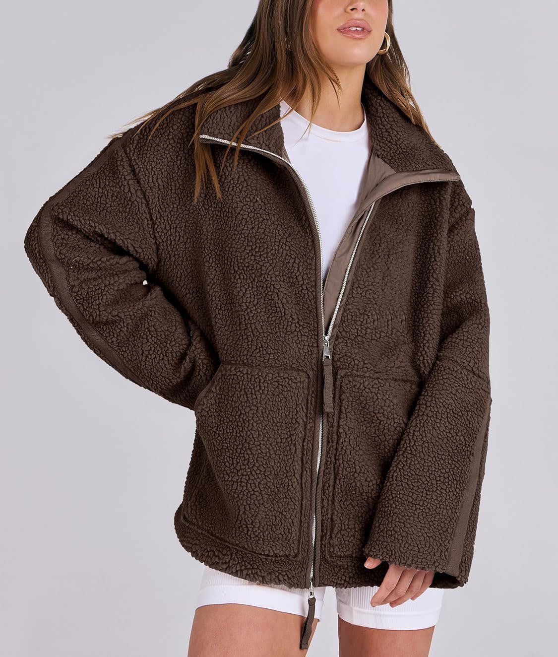 Oversized women's fleece jacket | Warm and soft winter coat made of wool blend