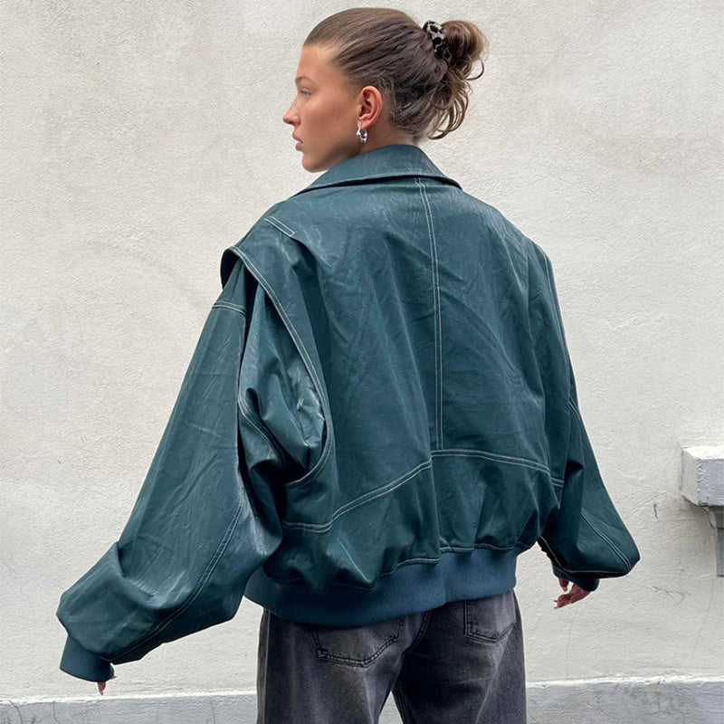 Oversized bomber jacket with contrasting stitching