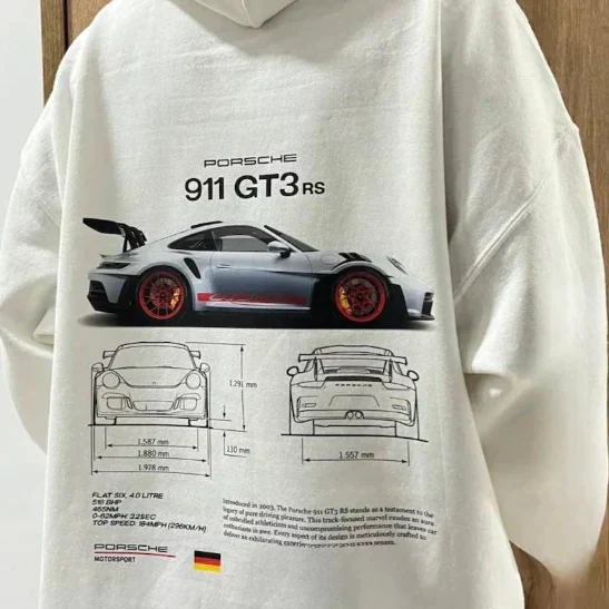 Hoodie with sports car print – Rug design with typography and sleeve print