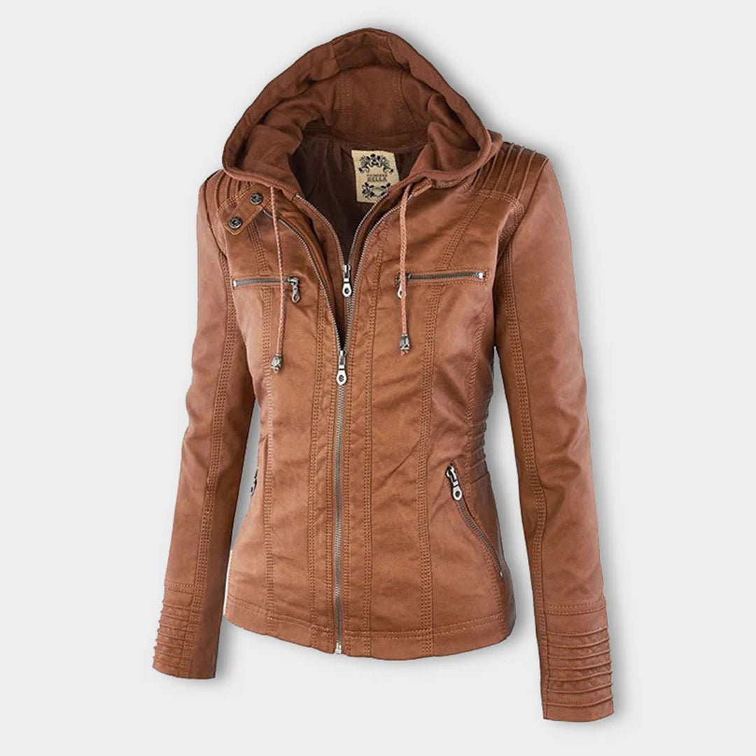 Alesund Women's Leather Jacket | Stylish PU Leather with Hood 0