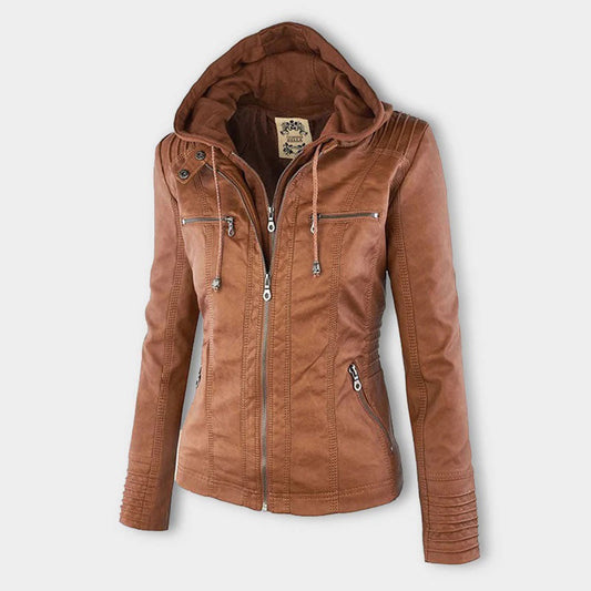 Alesund Women's Leather Jacket | Stylish PU Leather with Hood 0
