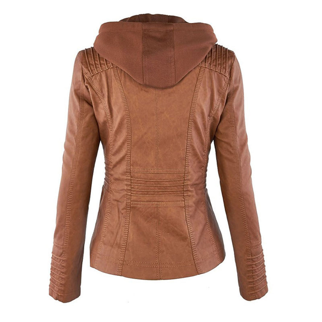 Alesund Women's Leather Jacket | Stylish PU Leather with Hood 2