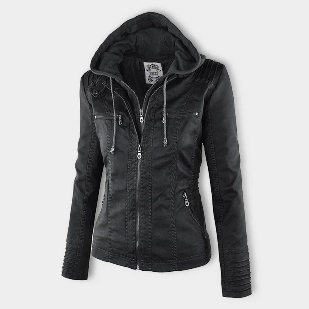 Alesund Women's Leather Jacket | Stylish PU Leather with Hood 3