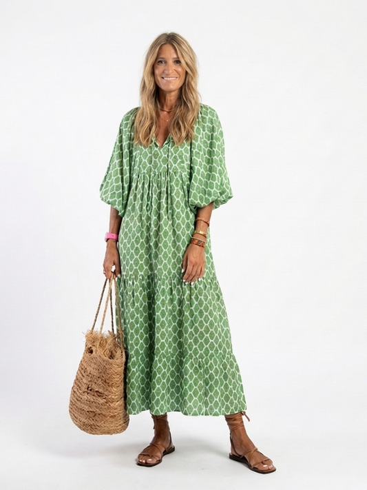 Apolline Women's Midi Dress | Soft V Neck, Relaxed Fit, Tiered Skirt 0