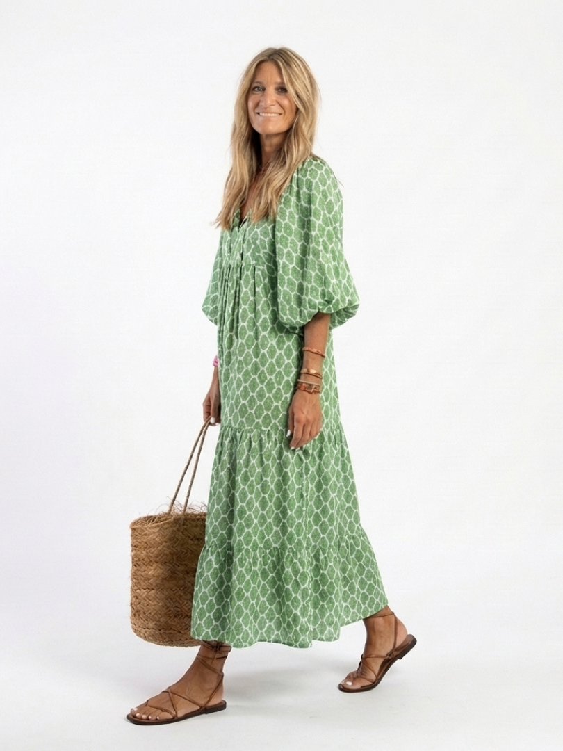 Apolline Women's Midi Dress | Soft V Neck, Relaxed Fit, Tiered Skirt 1