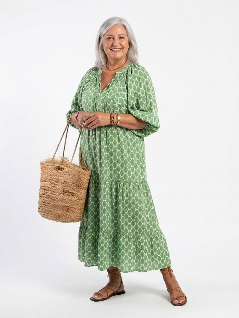 Apolline Women's Midi Dress | Soft V Neck, Relaxed Fit, Tiered Skirt 2