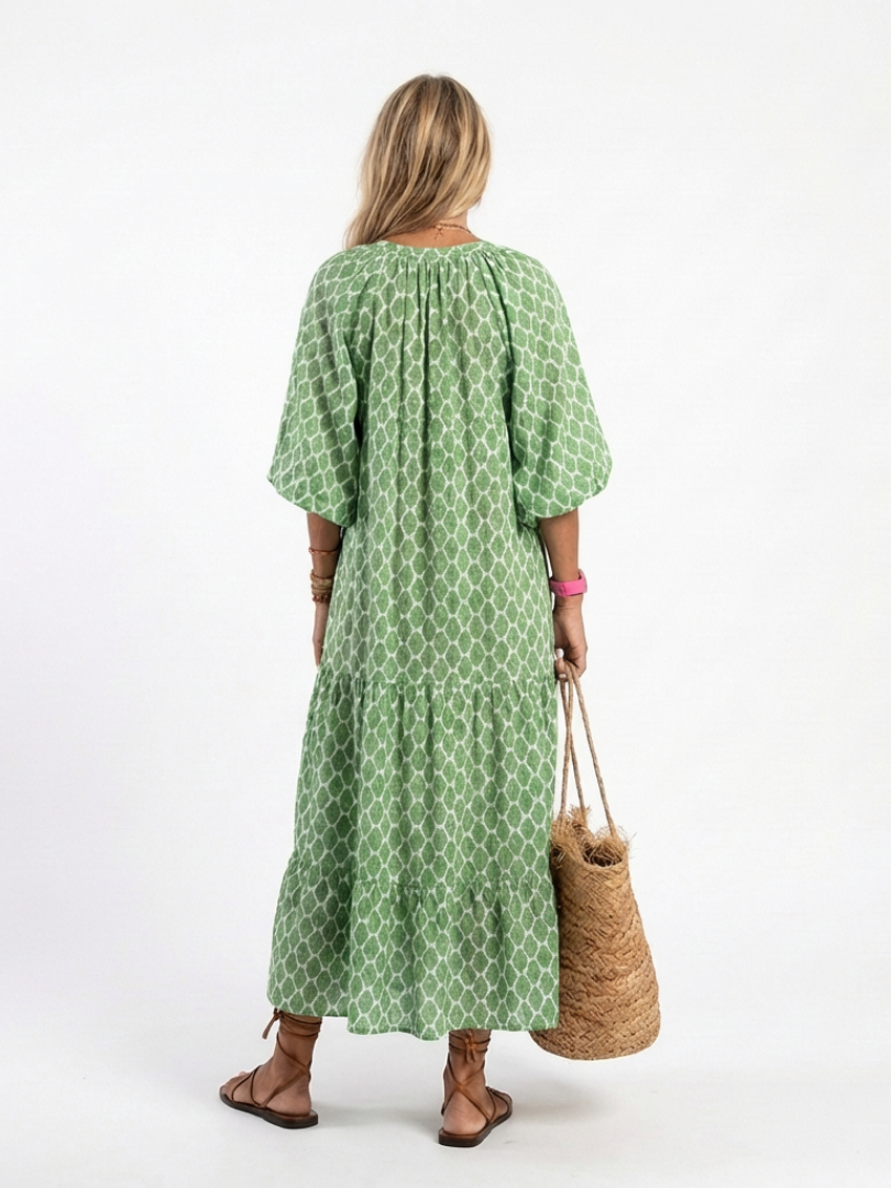 Apolline Women's Midi Dress | Soft V Neck, Relaxed Fit, Tiered Skirt 3