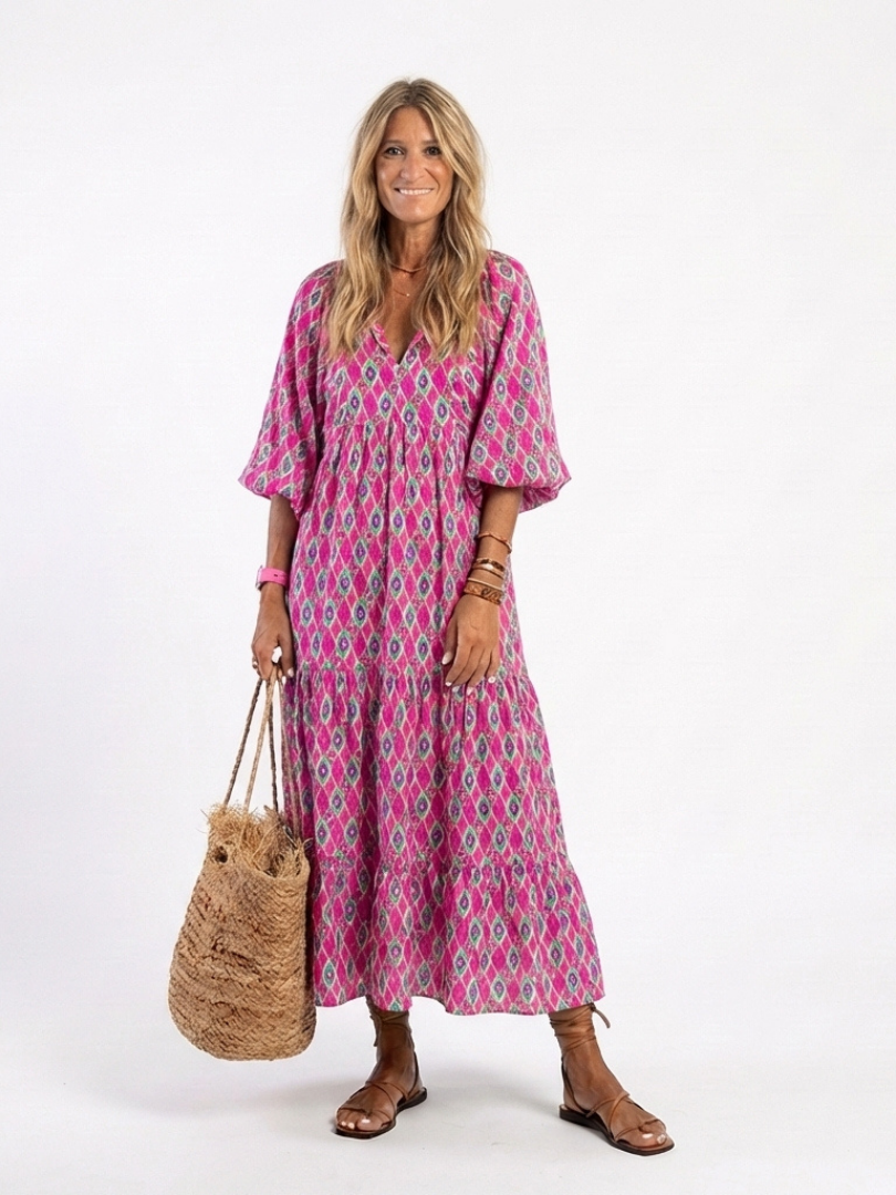 Apolline Women's Midi Dress | Soft V Neck, Relaxed Fit, Tiered Skirt 4