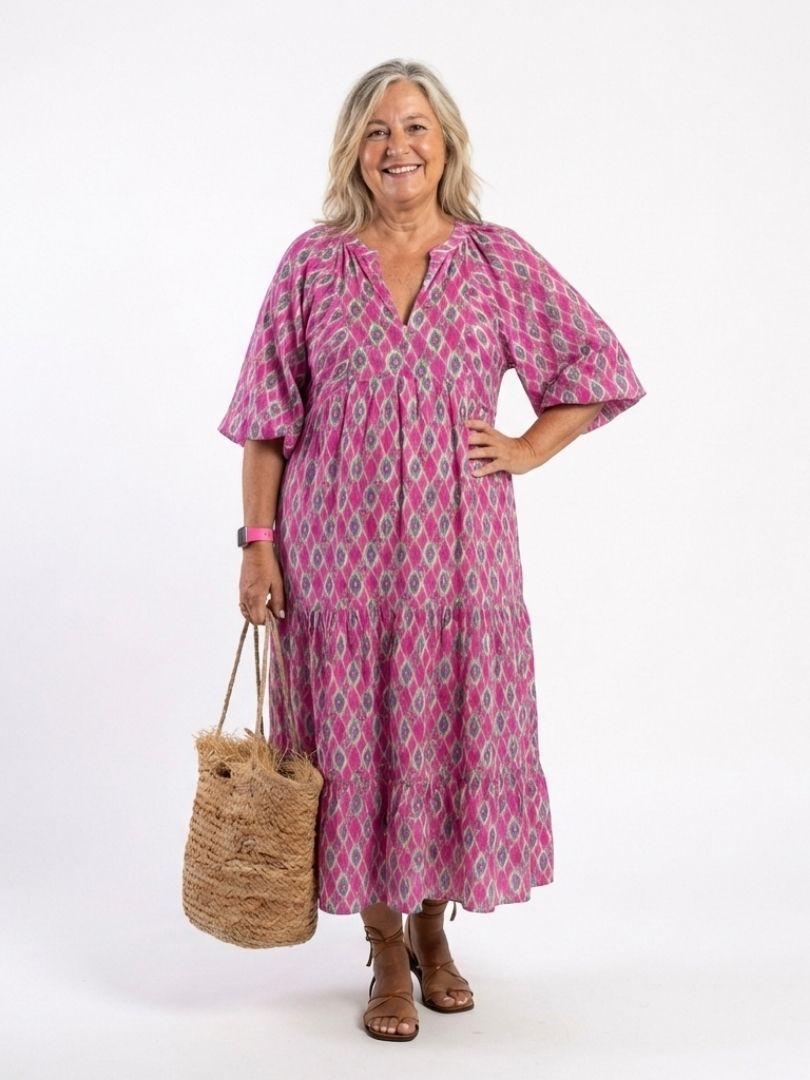 Apolline Women's Midi Dress | Soft V Neck, Relaxed Fit, Tiered Skirt 5