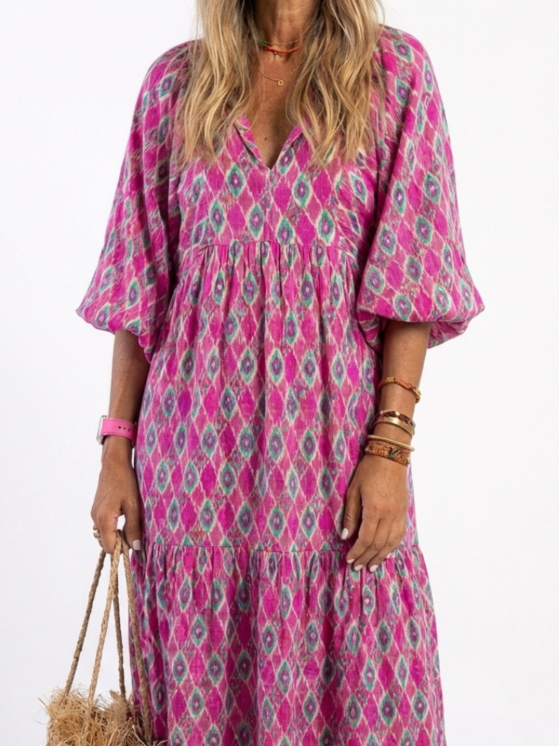Apolline Women's Midi Dress | Soft V Neck, Relaxed Fit, Tiered Skirt 6