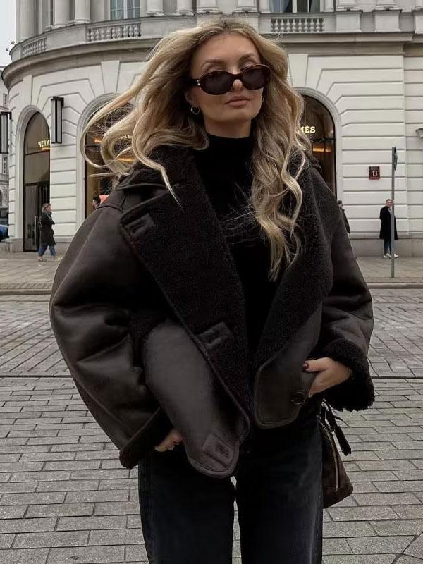 Ava Women's Jacket Winter | Brown Leather with Fleece Lining, Vintage Chic