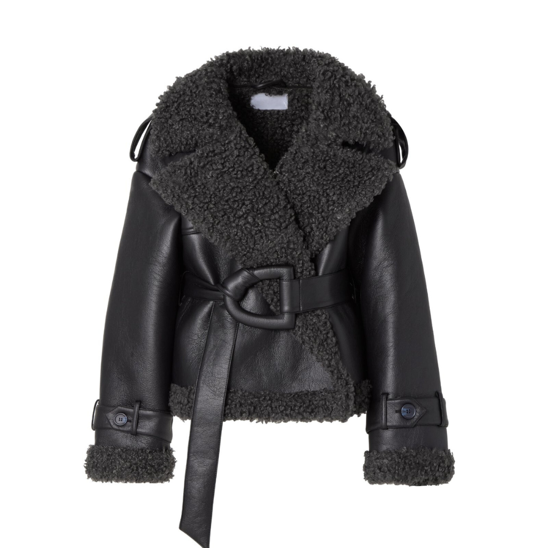 Ava Women's Winter Coat | Luxe Faux Leather with Oversized Belt