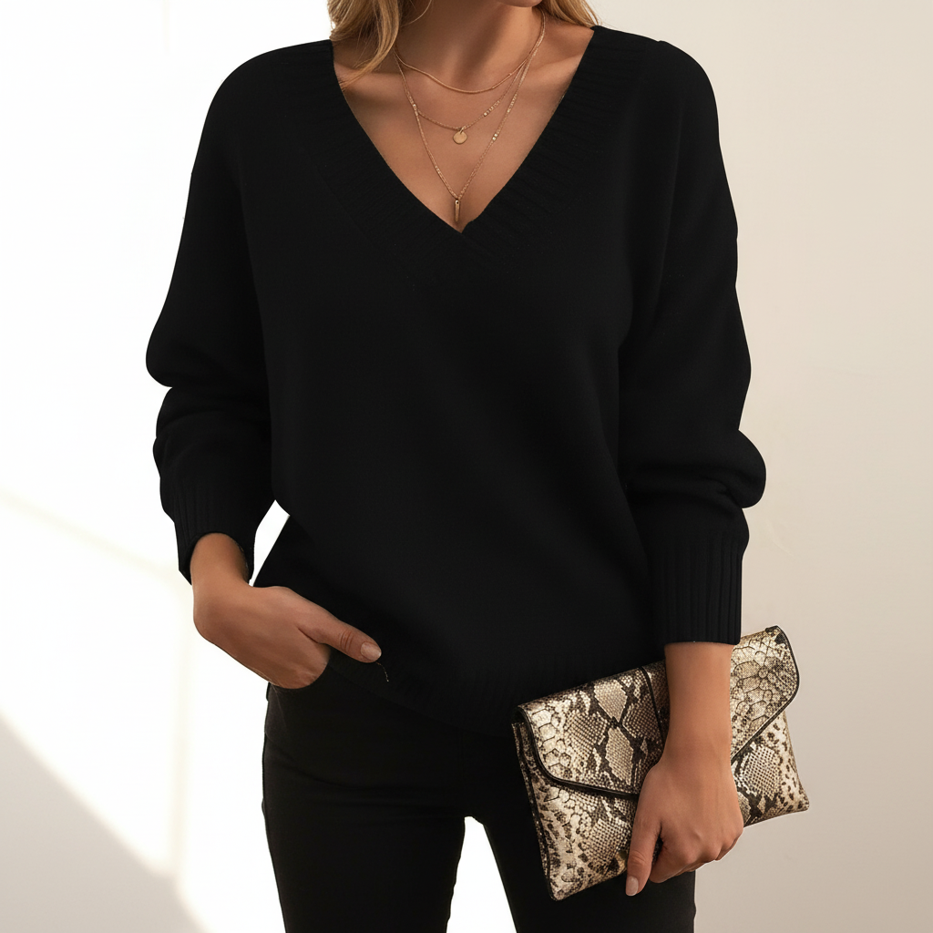 Aveline Women's Pullover Sweater | 100% Cashmere, Elegant V-Neck Design 2