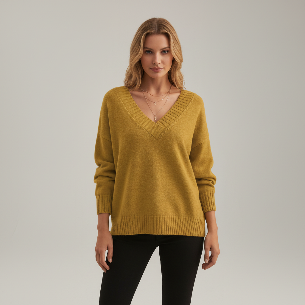 Aveline Women's Pullover Sweater | 100% Cashmere, Elegant V-Neck Design 8