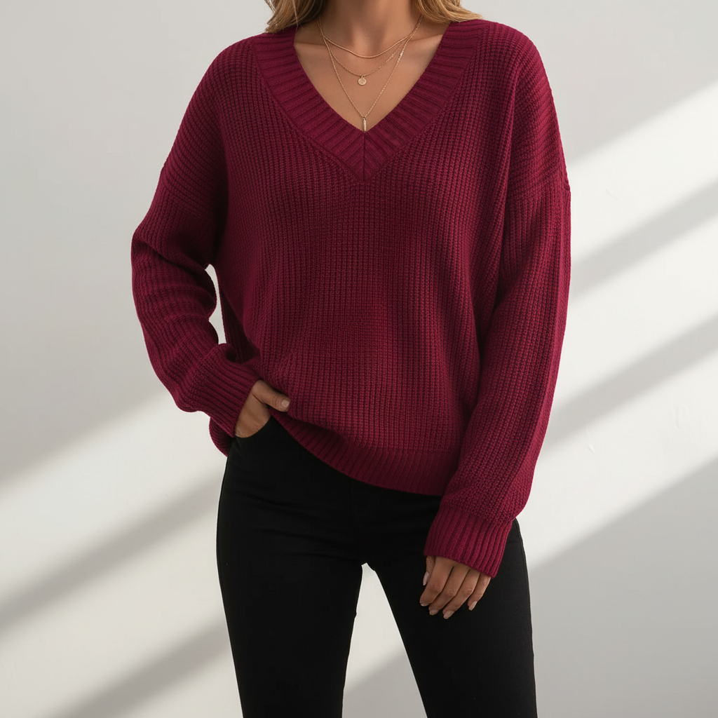 Aveline Women's Pullover Sweater | 100% Cashmere, Elegant V-Neck Design 9