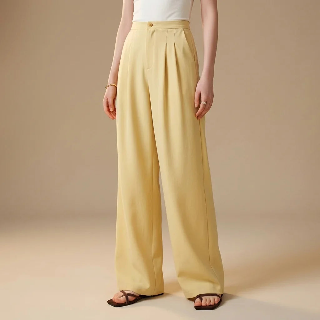 Aveline Women's Wide Leg Trousers | High Waist, Double Pleats 0