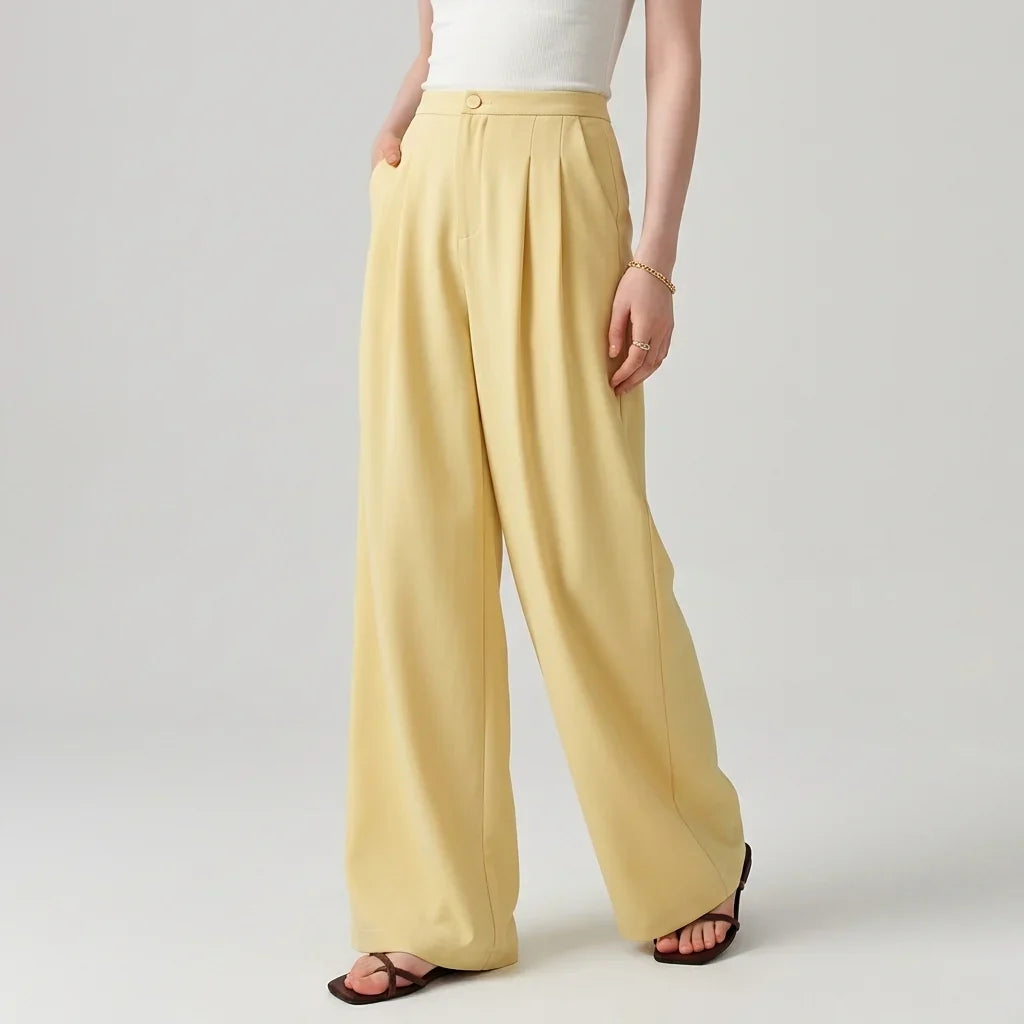 Aveline Women's Wide Leg Trousers | High Waist, Double Pleats 1