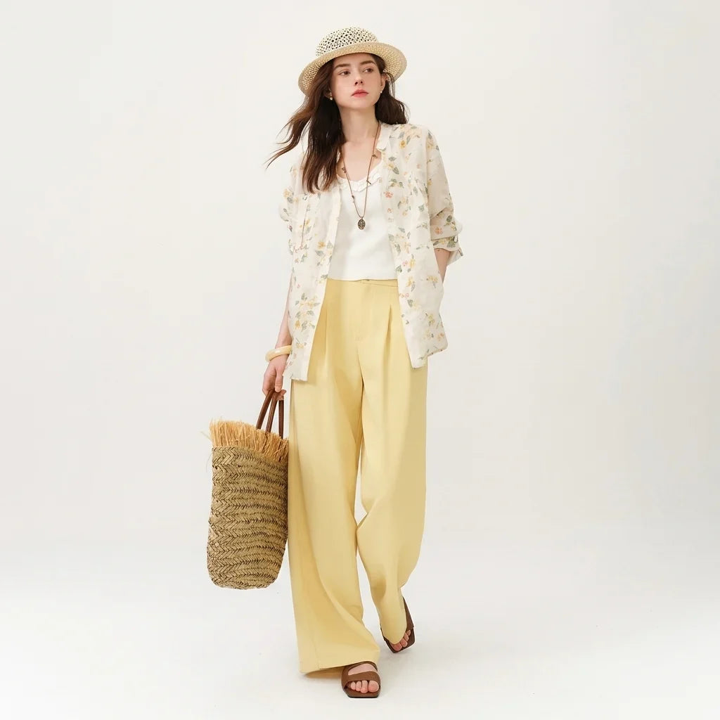 Aveline Women's Wide Leg Trousers | High Waist, Double Pleats 2