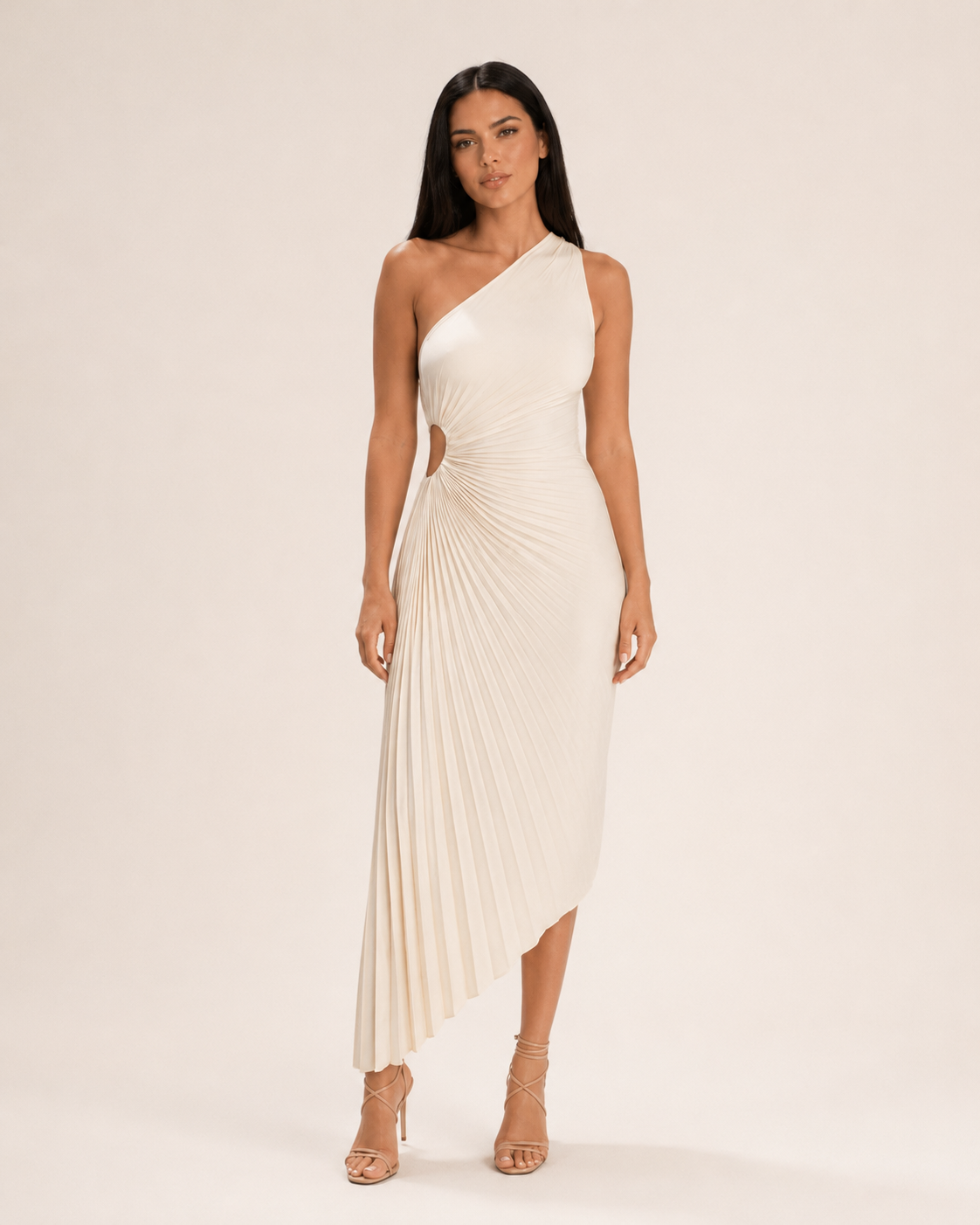 Beatrix Women's Maxi Dress | One-Shoulder Pleated Satin-Blend, Elegant Evening Wear 4