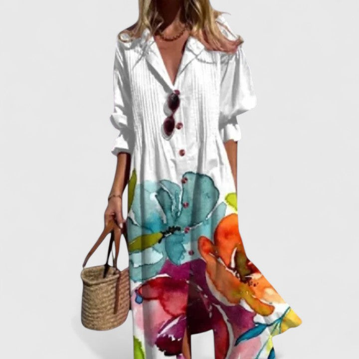 Bella Women's Midi Dress | Floral Print, Button Front, Lightweight 0